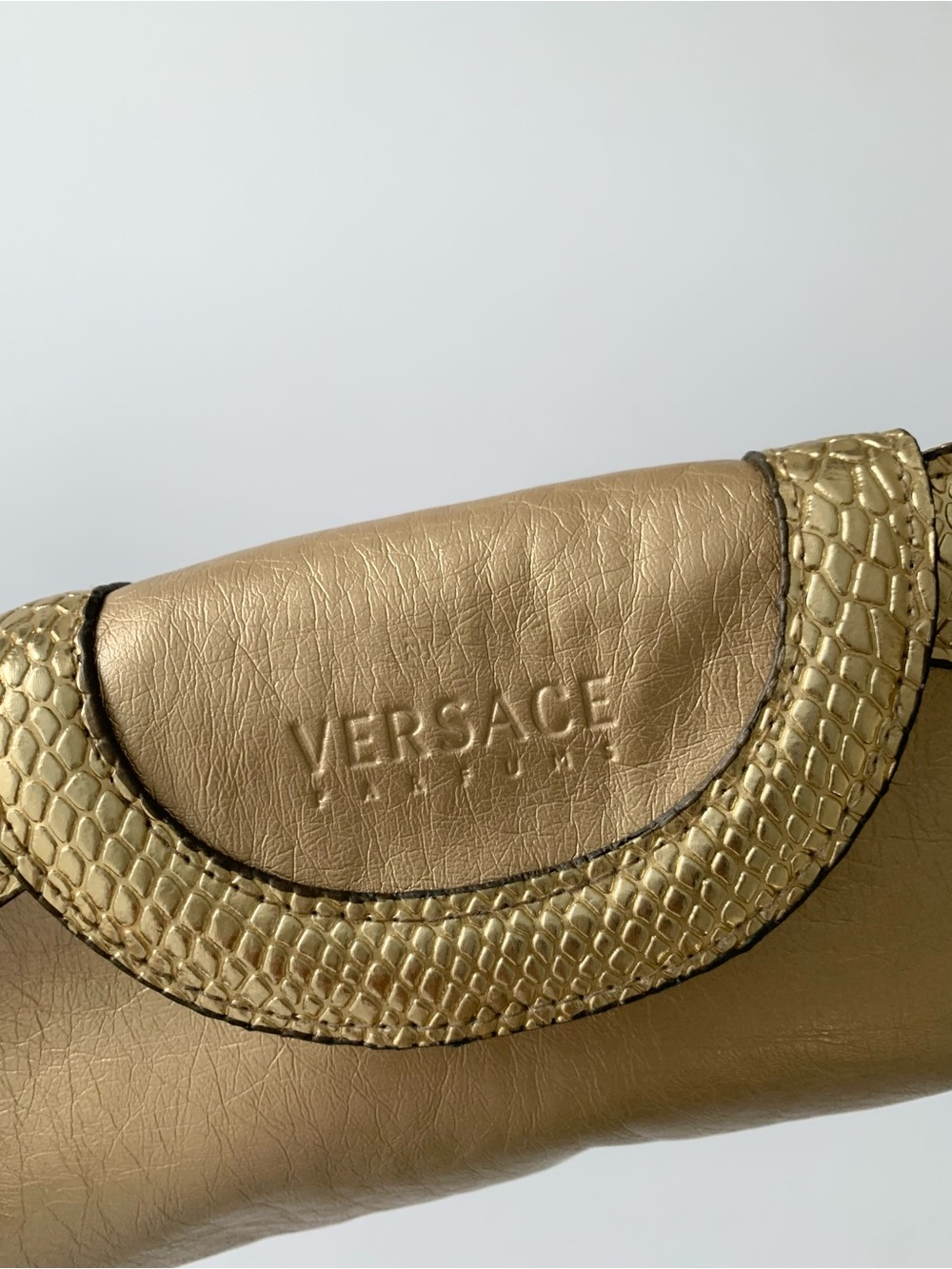 Versace Gold Leather Clutch with Textured Trims - Picture 2 of 10